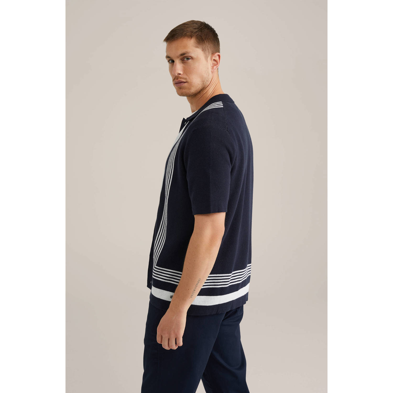 WE Fashion casual overhemd gebreid donkerblauw