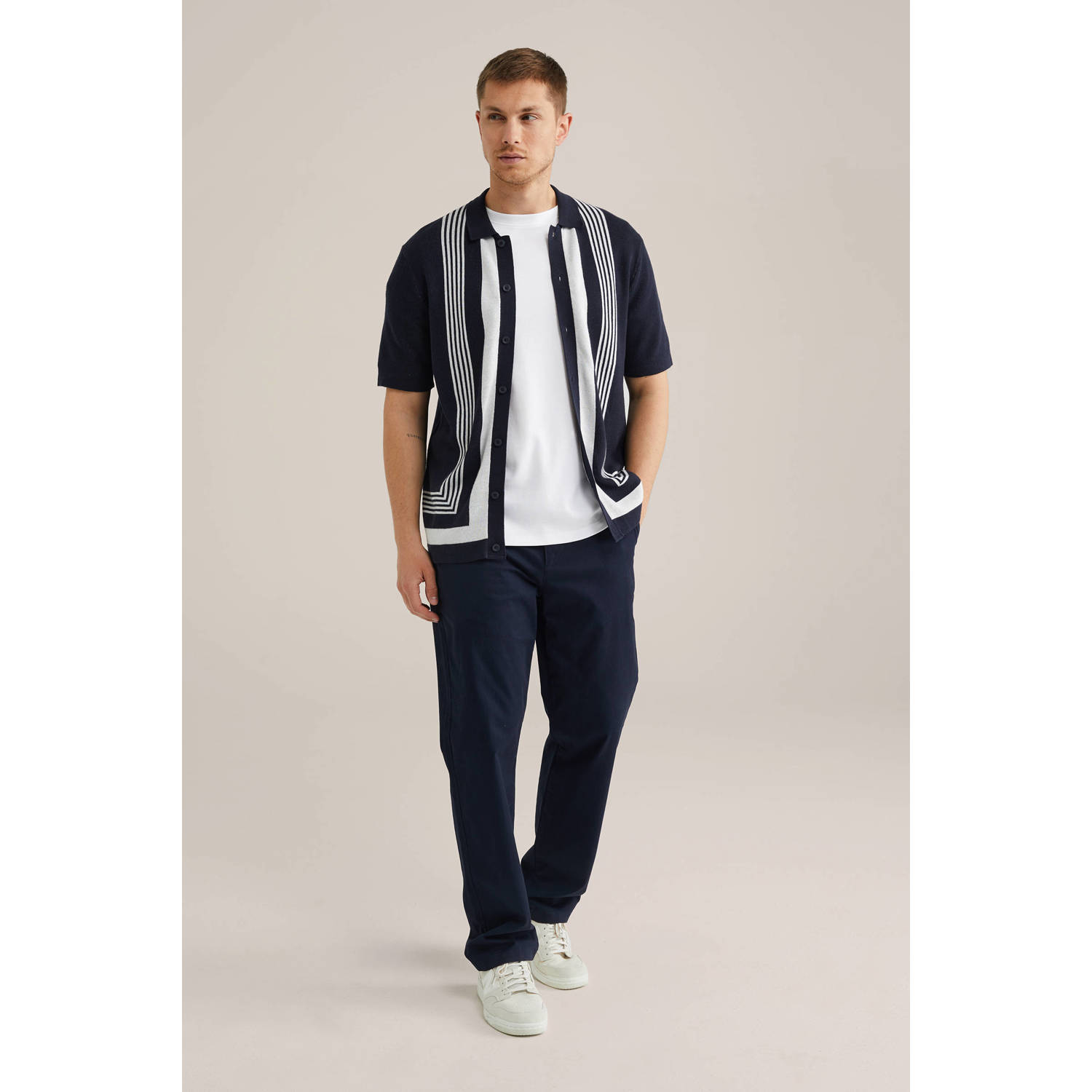 WE Fashion casual overhemd gebreid donkerblauw