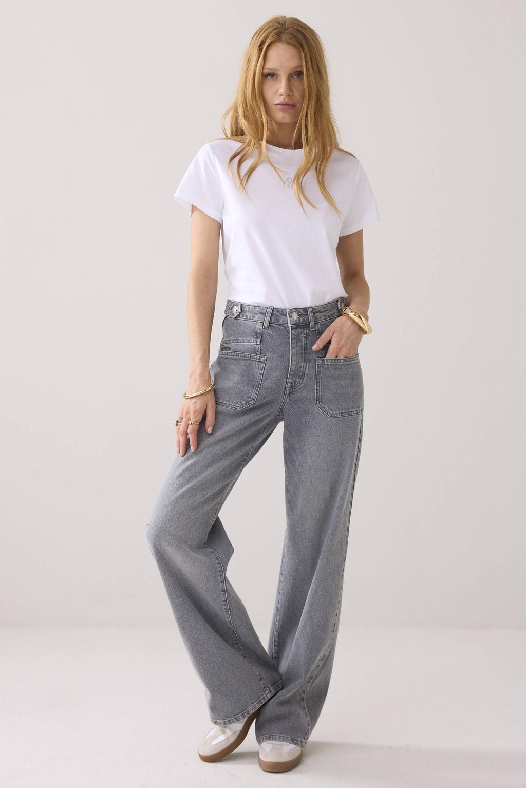 Grey denim dames Summum wide leg jeans van denim met rits- en knoopsluiting en effen