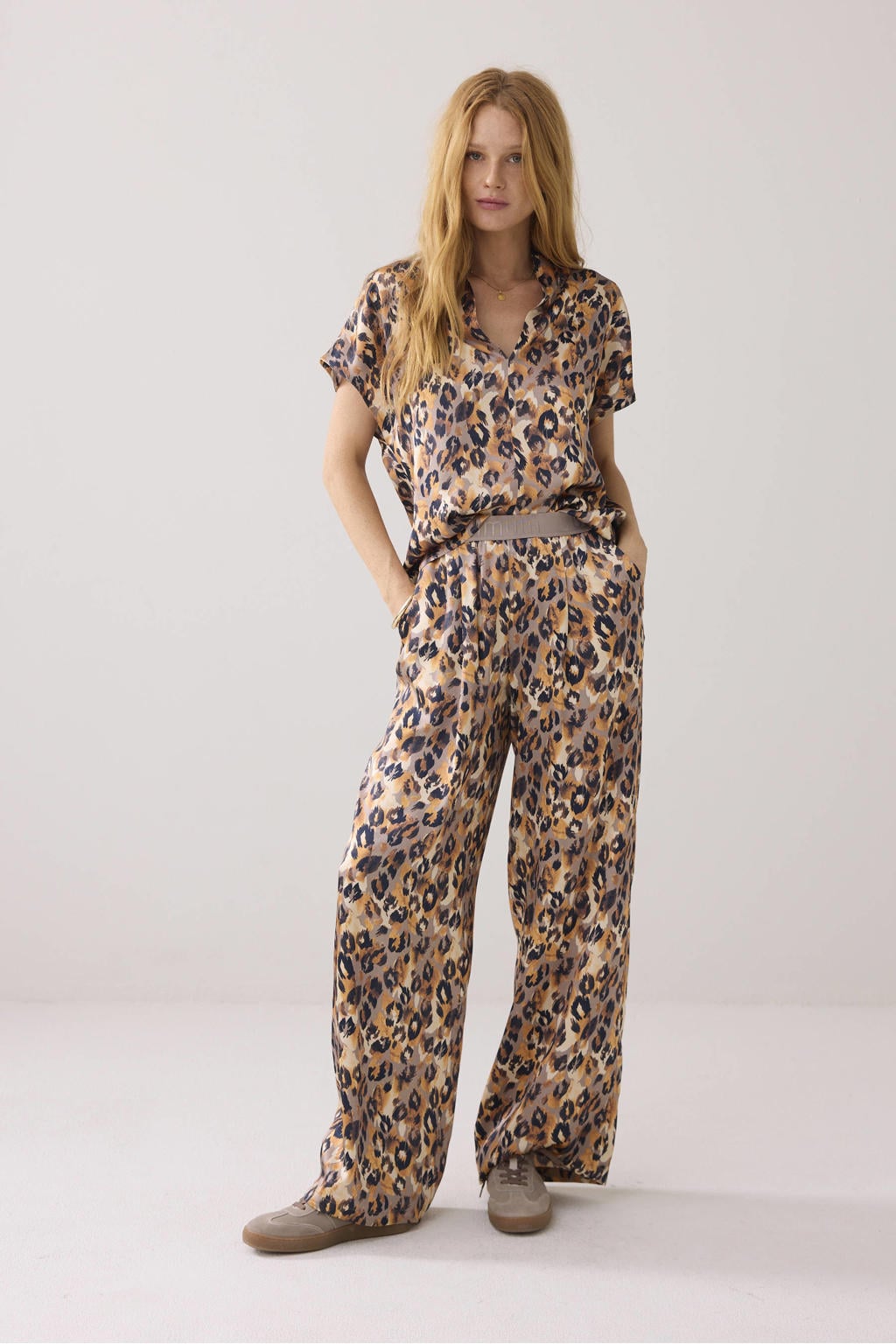 Multikleurige dames Summum wide leg regular waist casual broek van viscose met dierenprint