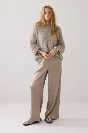 satijnen wide leg regular waist broek taupe