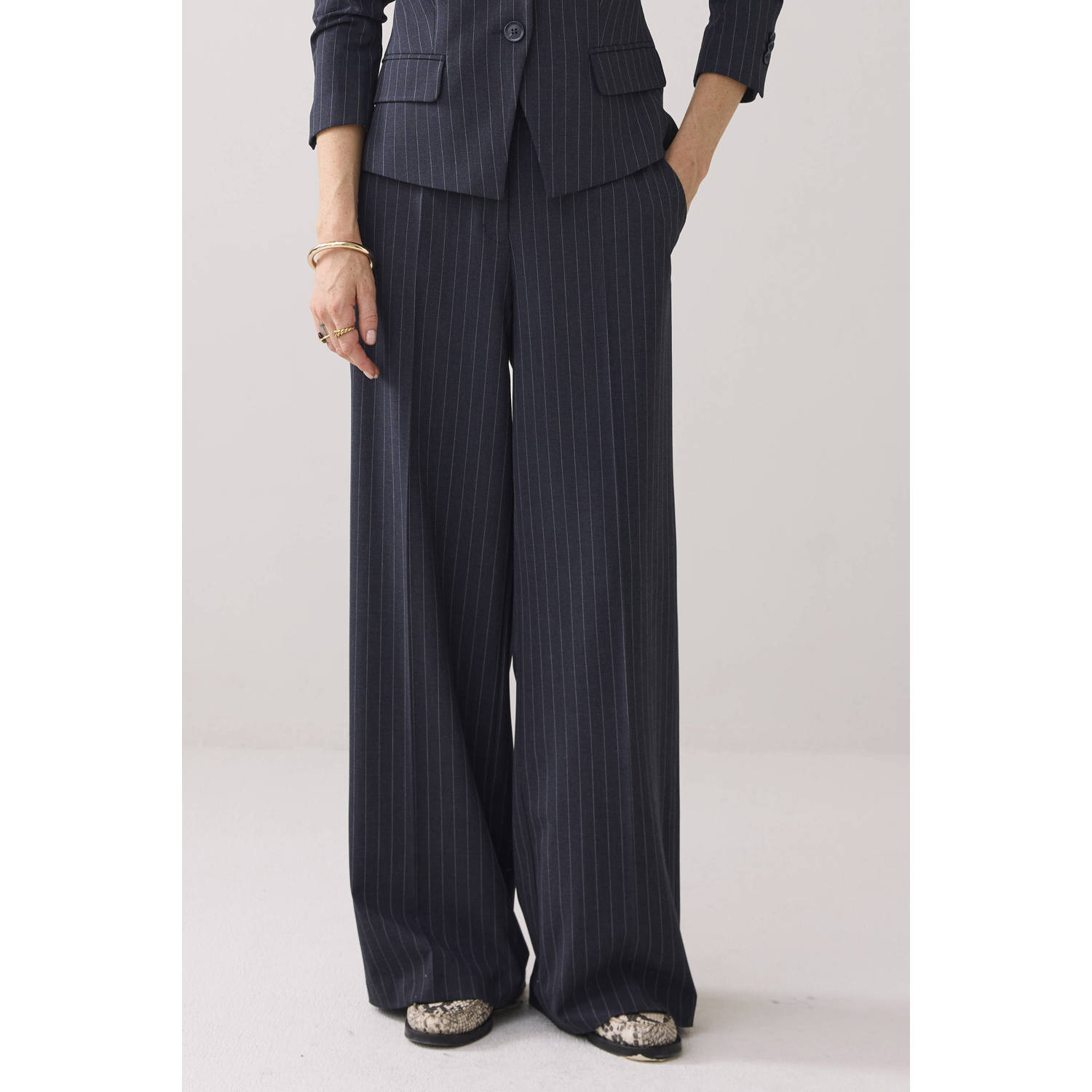 Summum wide leg regular waist pantalon grijs