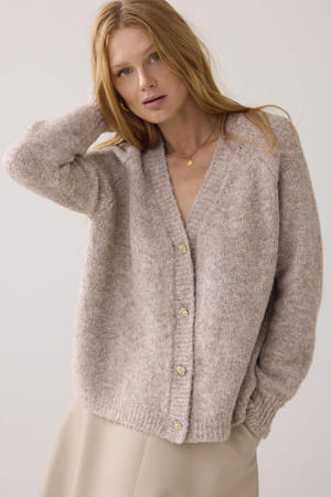 wollen cardigan taupe gebreid