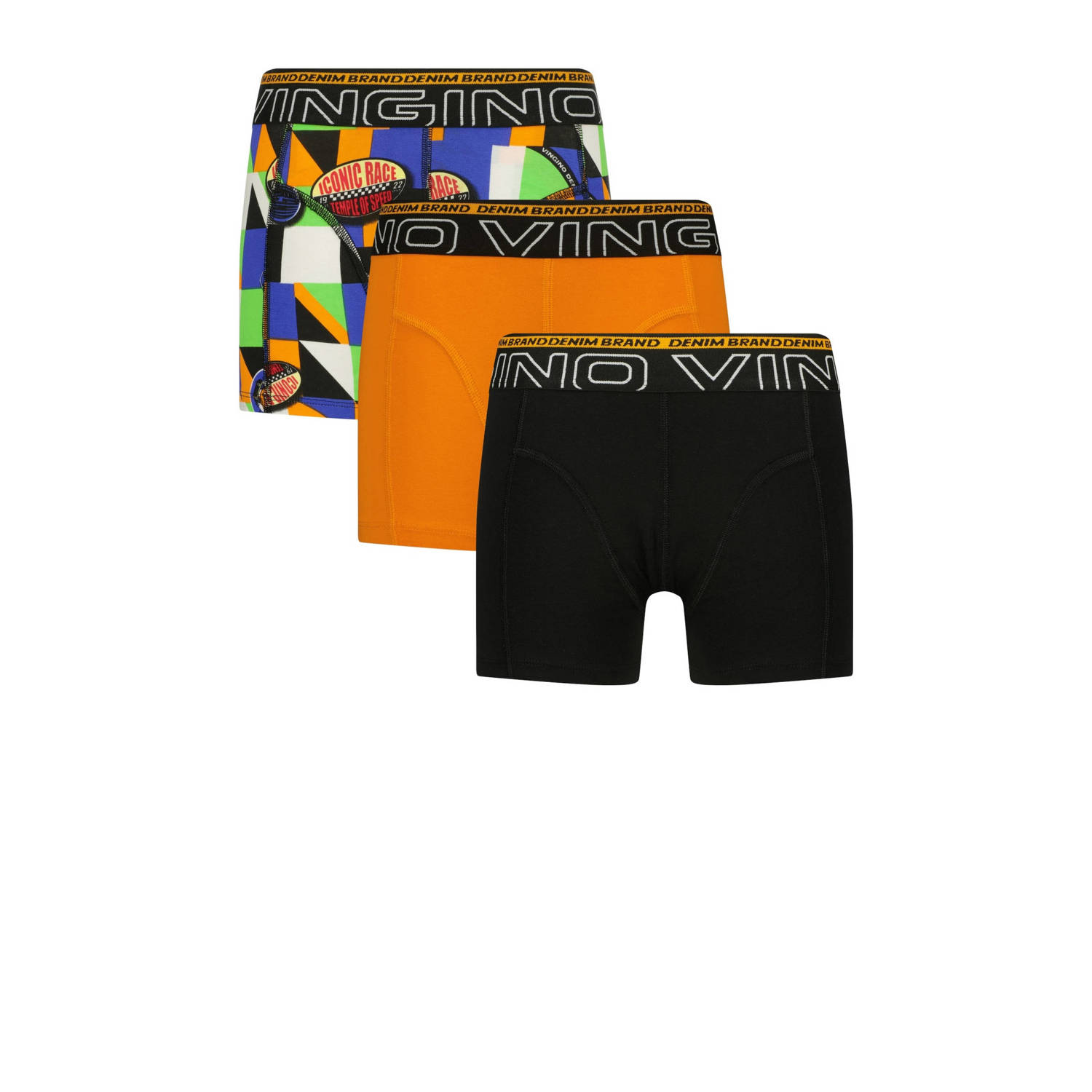Vingino boxershort set van 3 zwart oranje groen