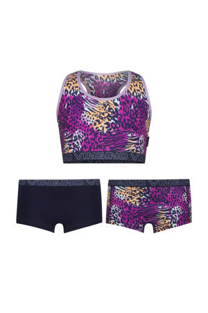 bh-top + 2 shorts paars/zwart