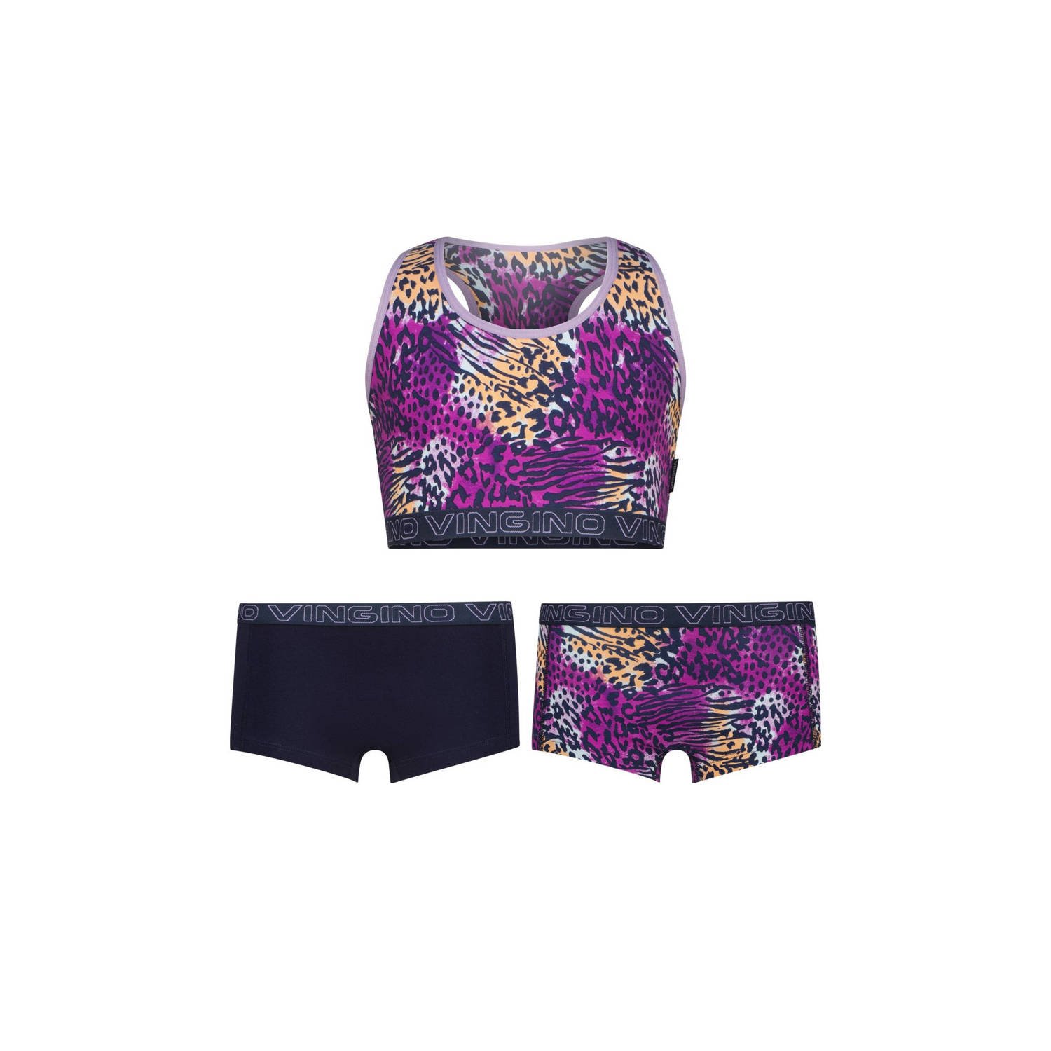 Vingino bh-top + 2 shorts paars zwart