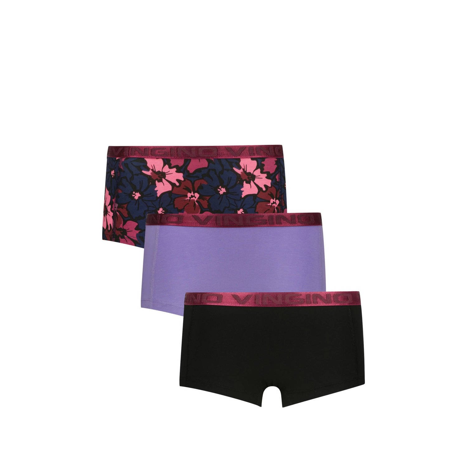 Vingino boxershort set van 3 zwart paars roze