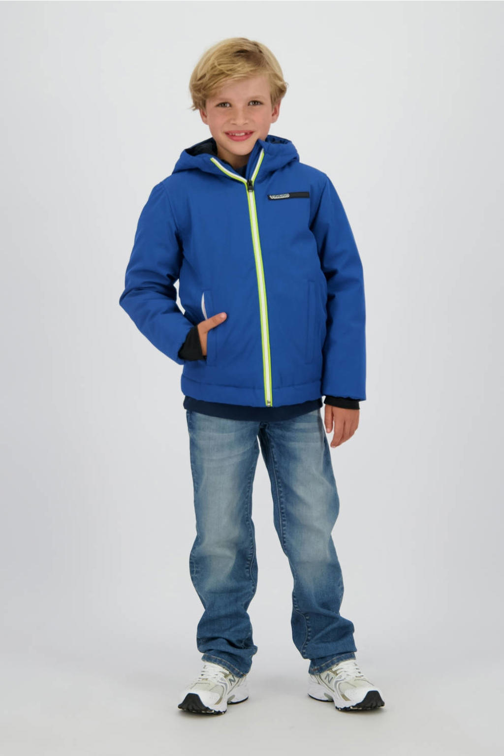 Blauwe jongens Vingino gewatteerde jas van polyester met effen, lange mouwen en ritssluiting