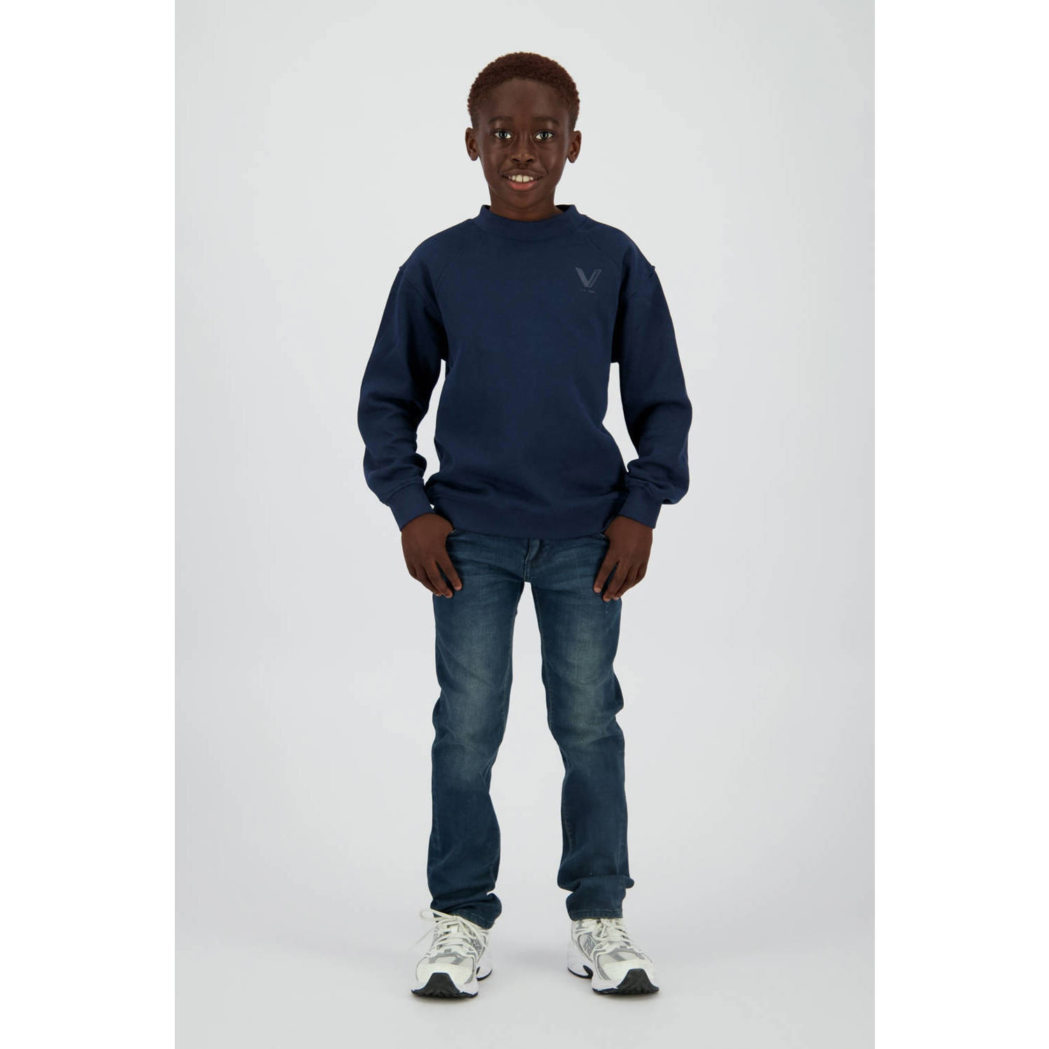 Vingino sweater donkerblauw rib gebreid