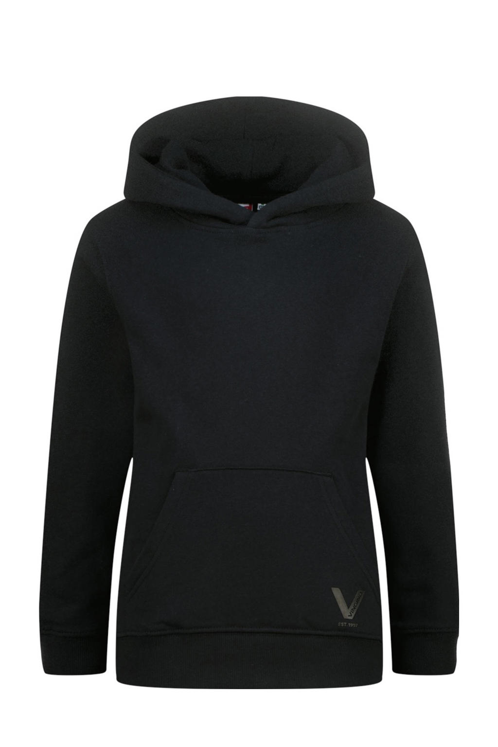 Zwarte jongens Vingino hoodie van katoen met effen, lange mouwen en capuchon