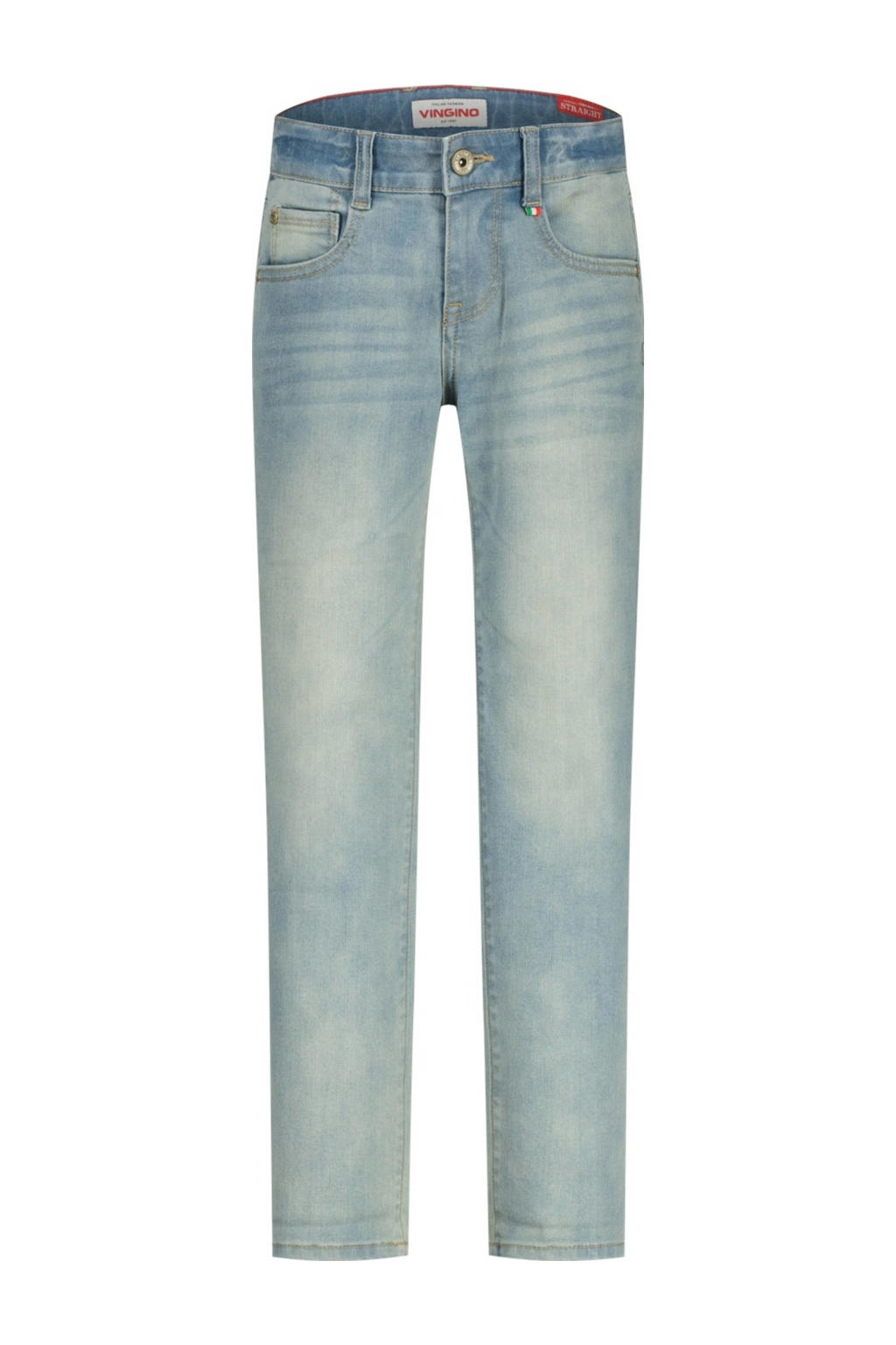 Light blue denim jongens Vingino straight leg jeans van katoen met rits- en knoopsluiting en effen