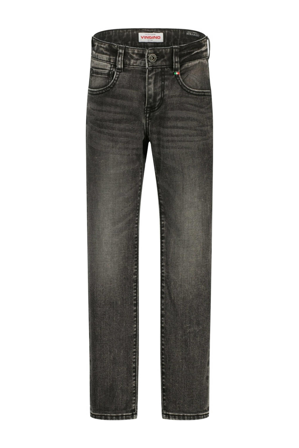 Grey denim jongens Vingino straight leg jeans van katoen met rits- en knoopsluiting en effen
