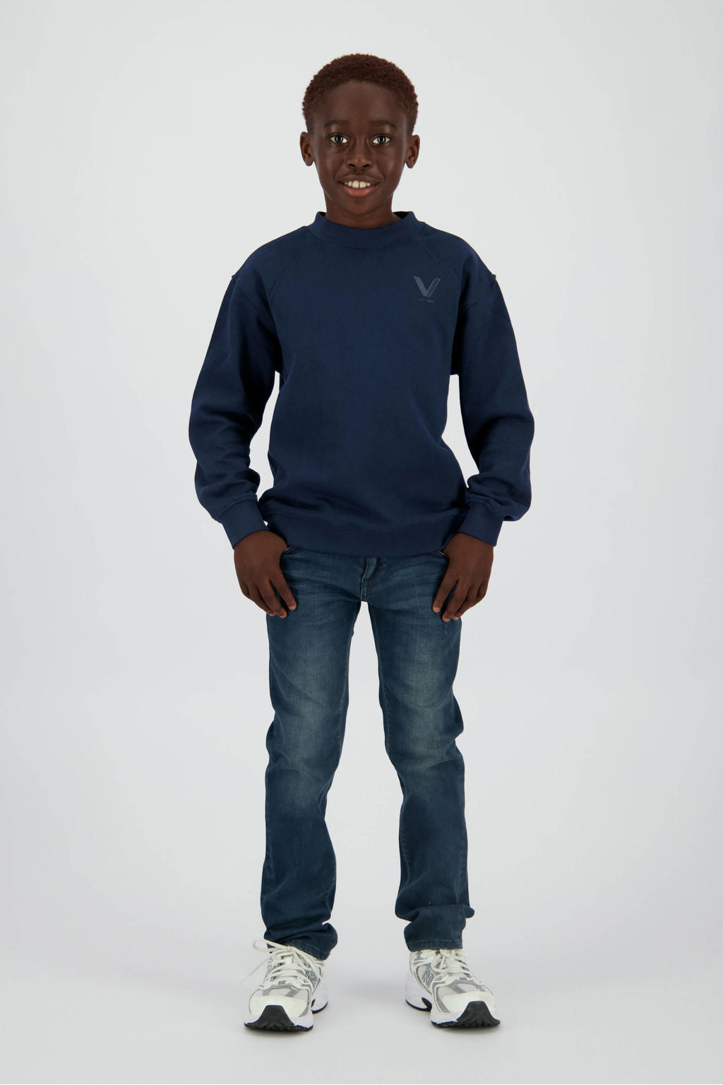 Donkerblauwe jongens Vingino slim fit jeans van katoen met regular waist en effen