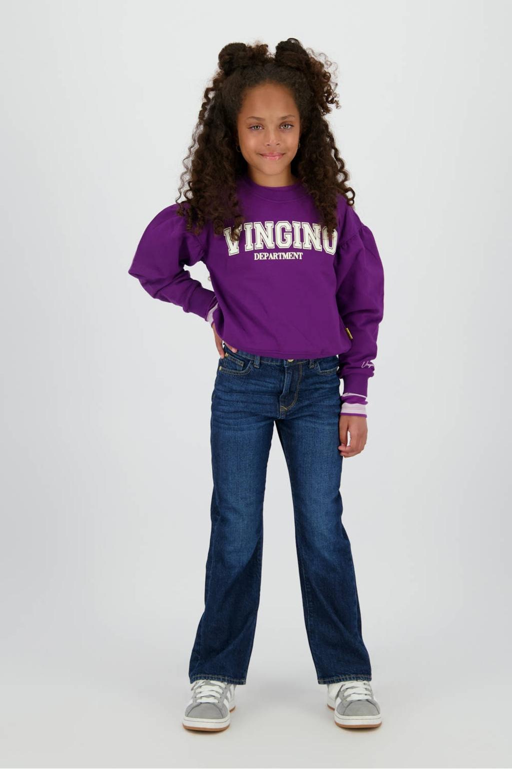 Paarse meisjes Vingino sweater van stretchkatoen met printopdruk, lange mouwen en ronde hals