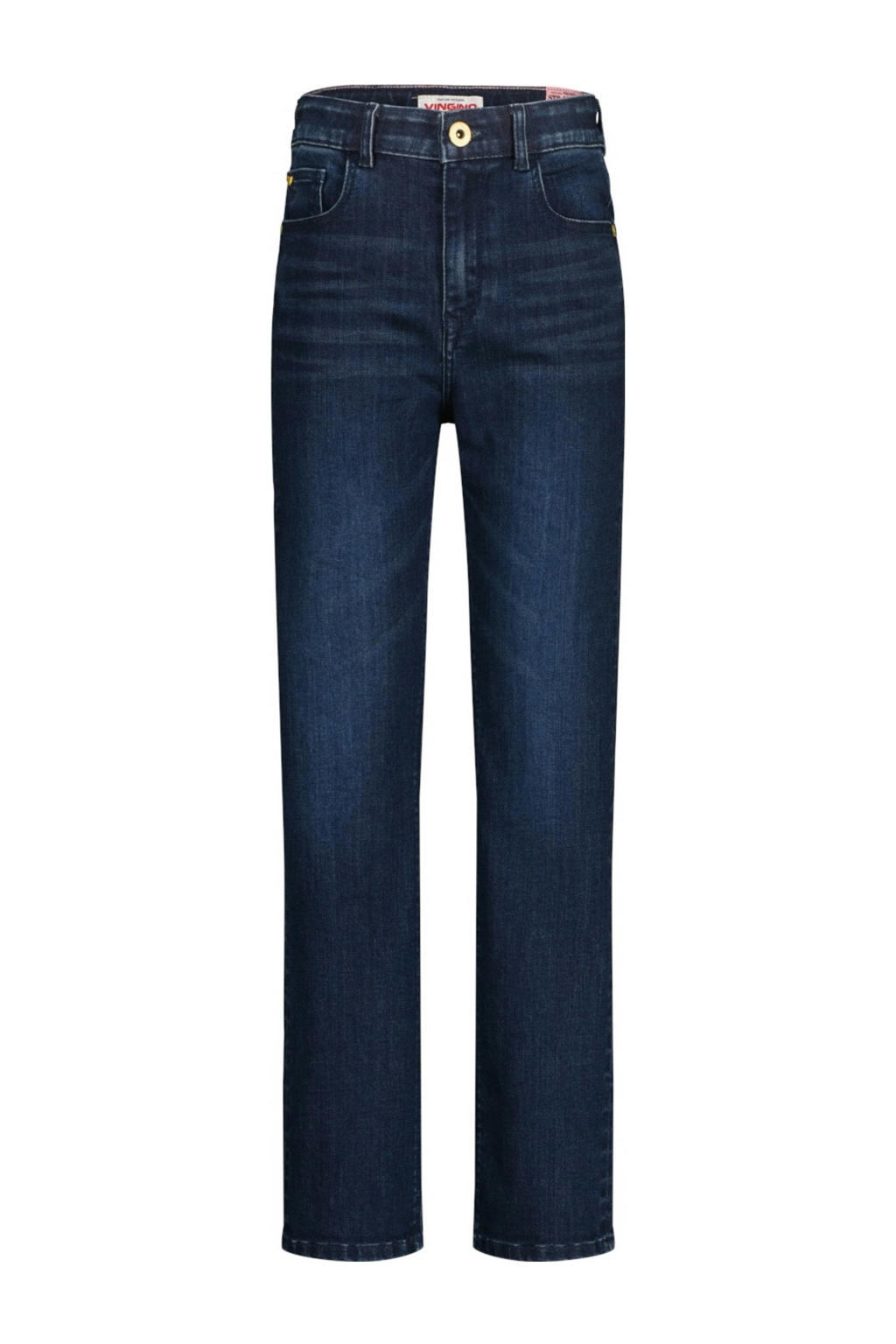 Dark blue denim meisjes Vingino straight leg jeans dark blue van katoen met rits- en knoopsluiting en effen