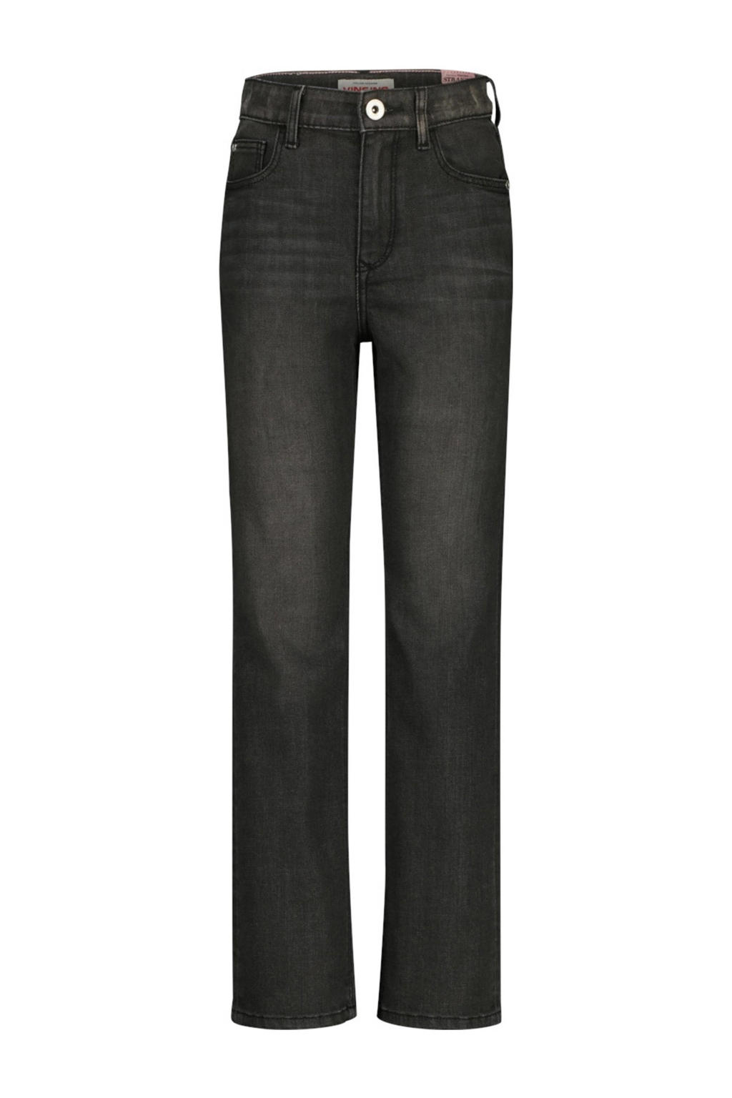 Black denim meisjes Vingino straight leg jeans black van katoen met rits- en knoopsluiting en effen
