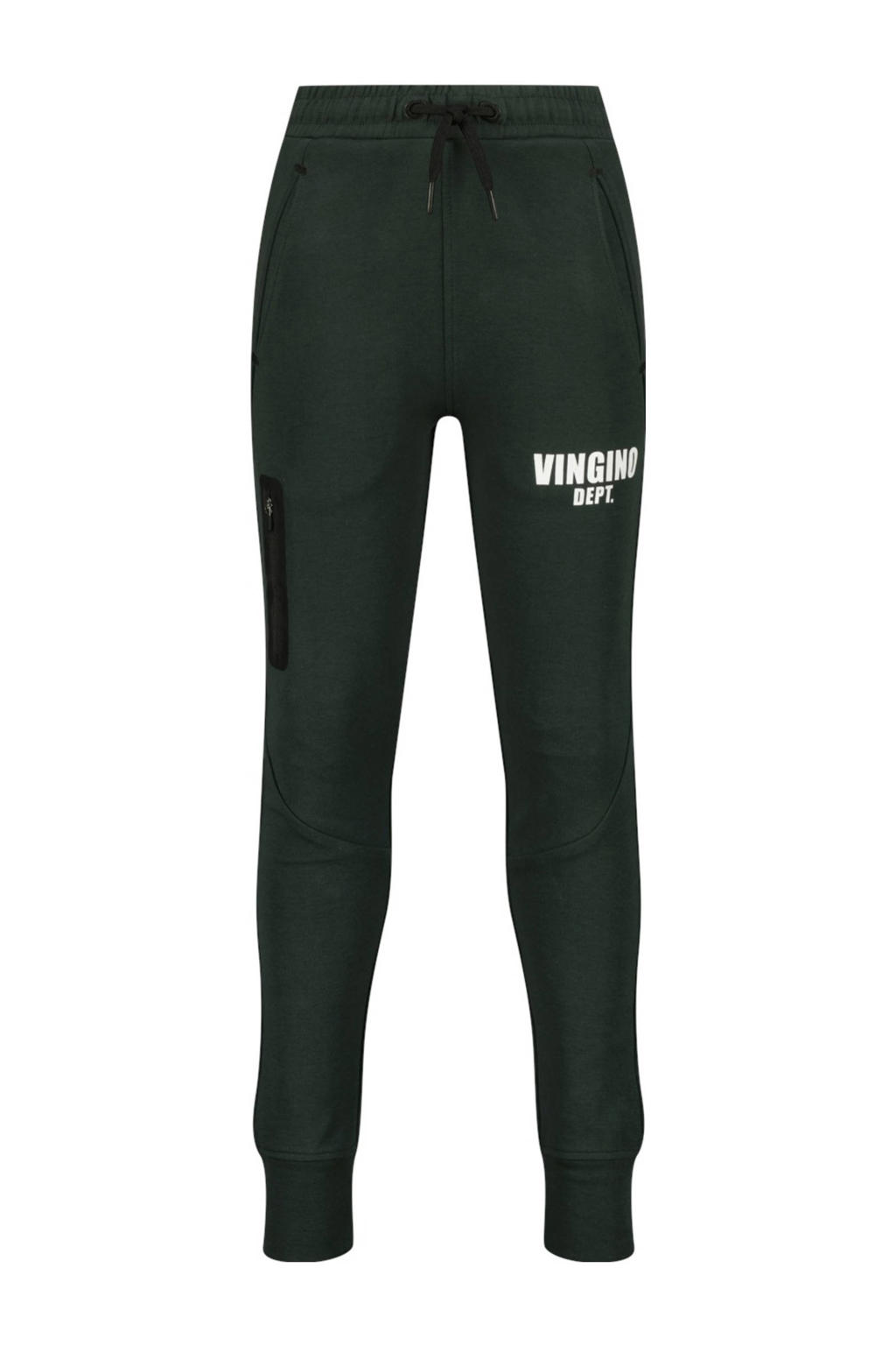 Donkergroene jongens Vingino relaxed joggingbroek van stretchkatoen met regular waist, elastische tailleband met koord en logo dessin