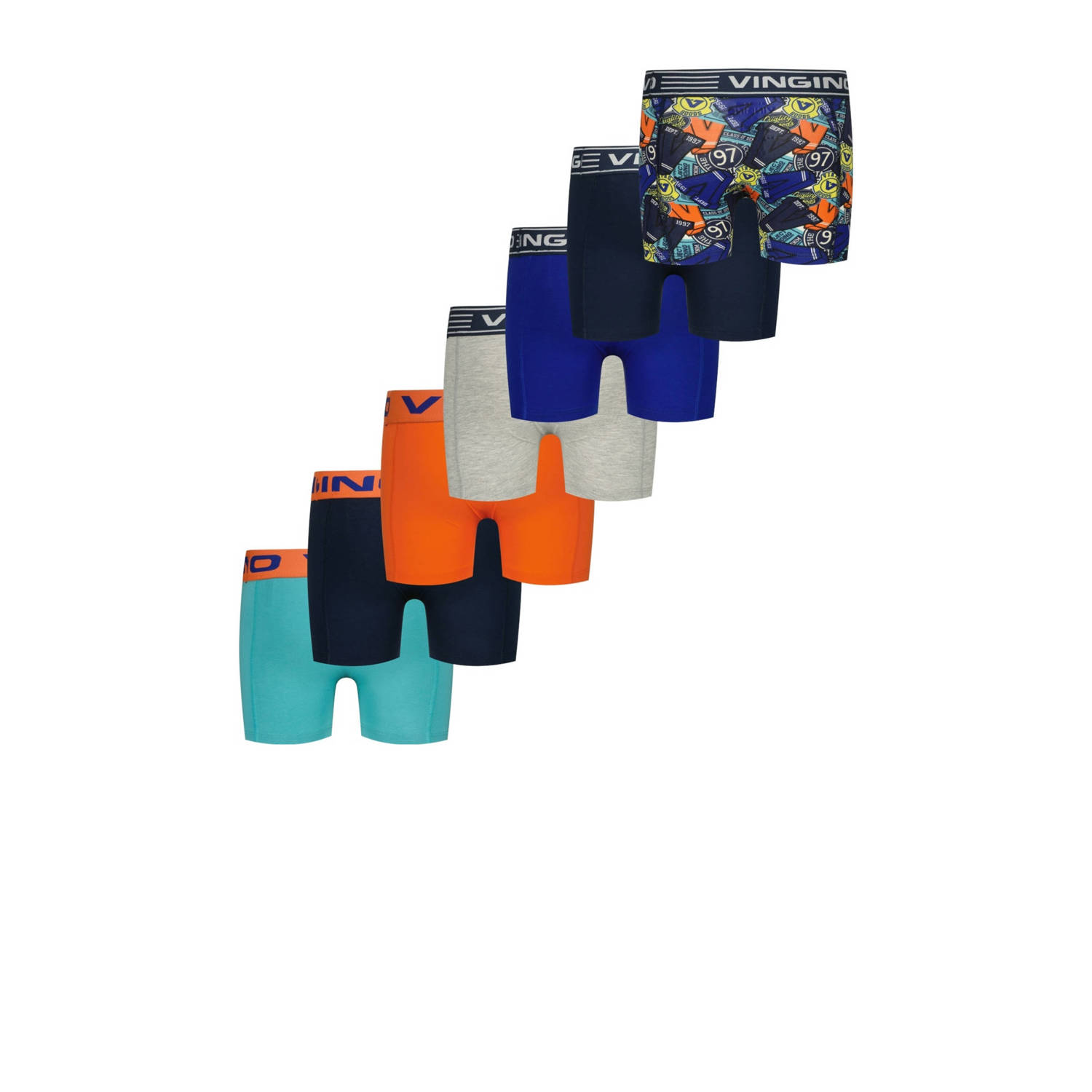 Vingino boxershort set van 7 blauw oranje multicolor