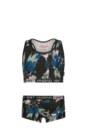 bh top + short zwart/blauw