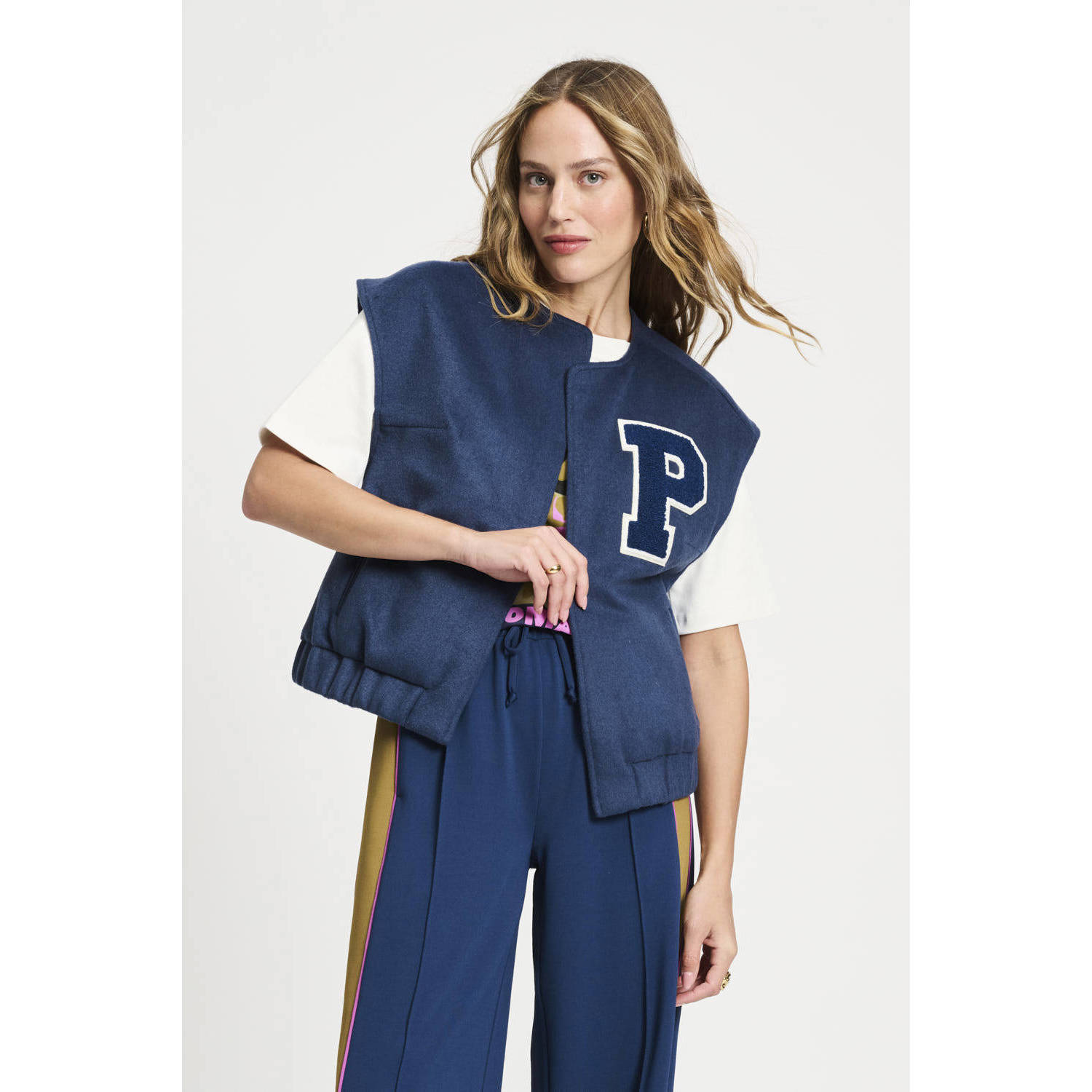 POM Amsterdam wollen gilet donkerblauw