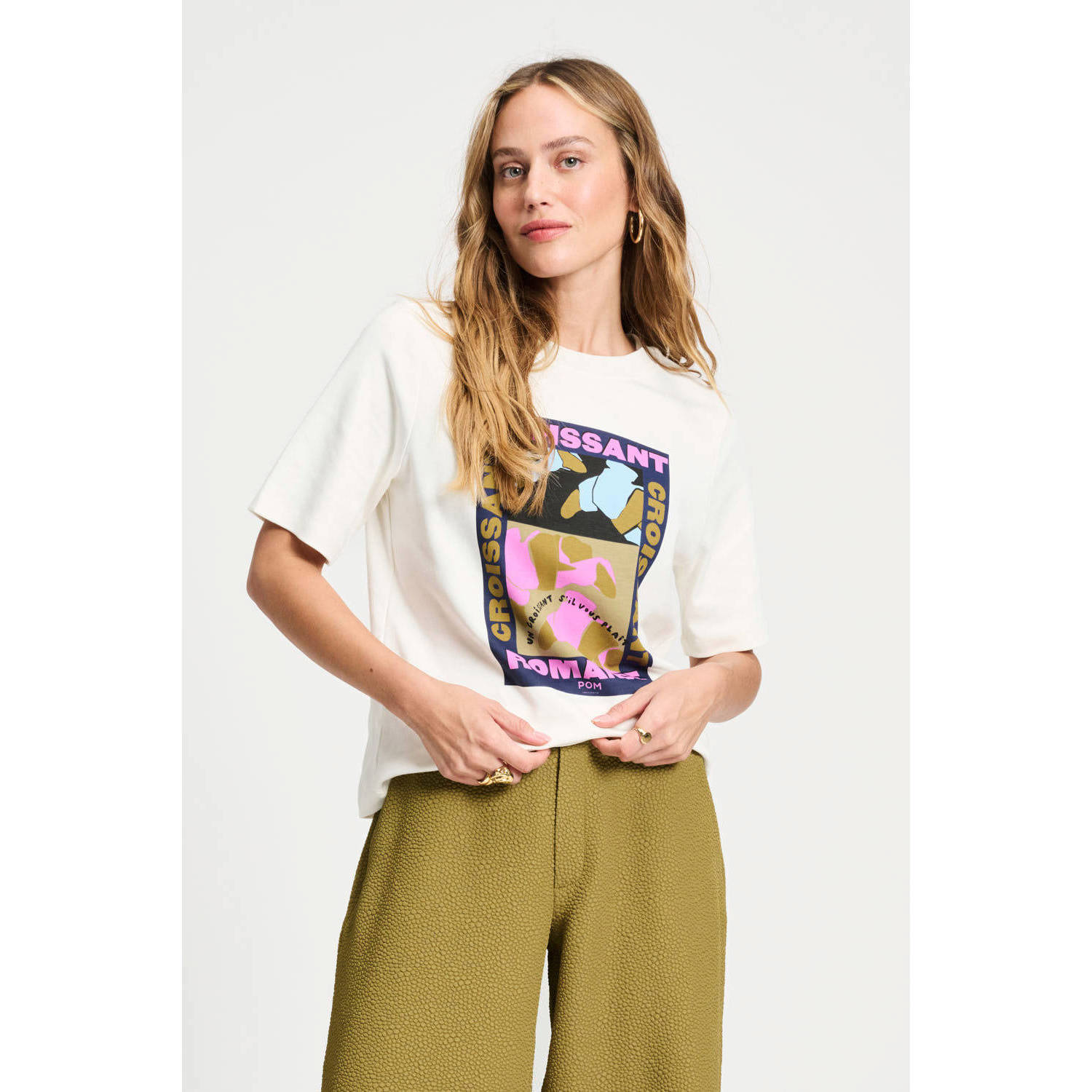 POM AMSTERDAM Dames Tops & T-shirts Tshirt Croissant Romane Wit