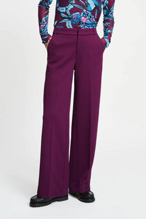 wide leg regular waist pantalon donkerpaars
