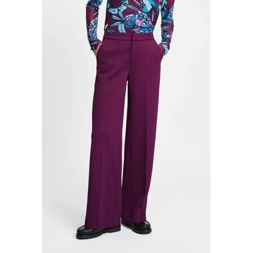 POM Amsterdam wide leg regular waist pantalon donkerpaars afbeelding