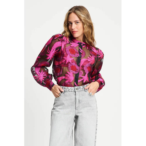 POM Amsterdam mesh blouse roze met lurex afbeelding