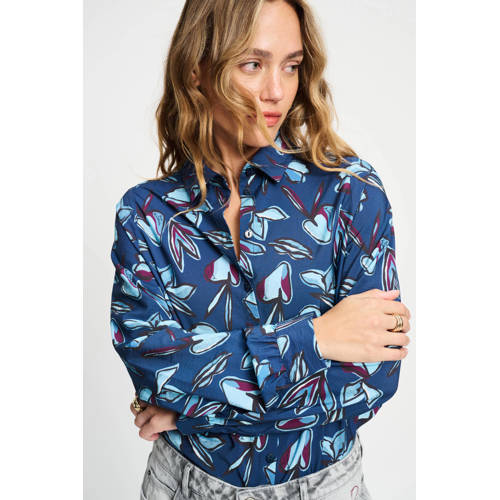 POM Amsterdam gebloemde blouse blauw afbeelding