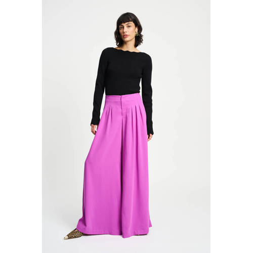 POM Amsterdam wide leg regular waist casual broek roze afbeelding