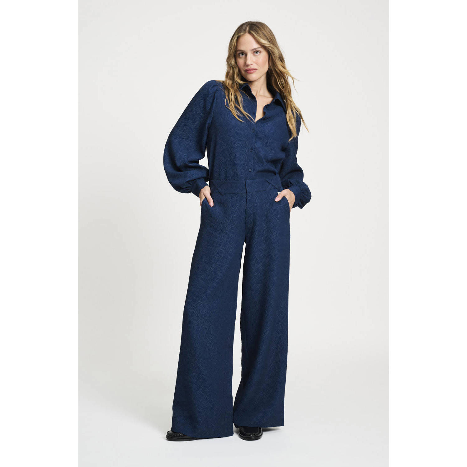 POM Amsterdam wide leg regular waist pantalon donkerblauw