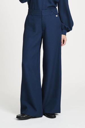 wide leg regular waist pantalon donkerblauw