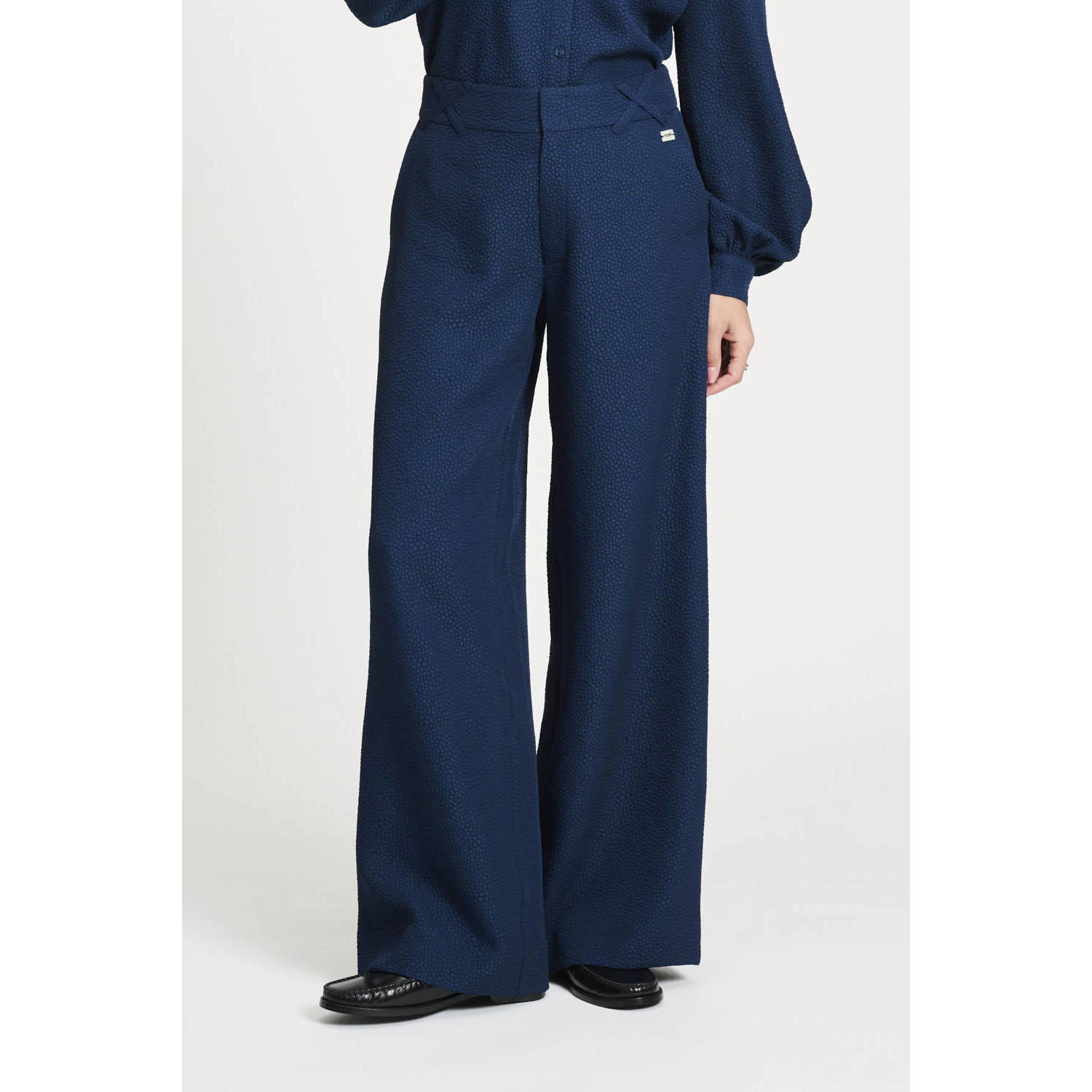 POM Amsterdam wide leg regular waist pantalon donkerblauw