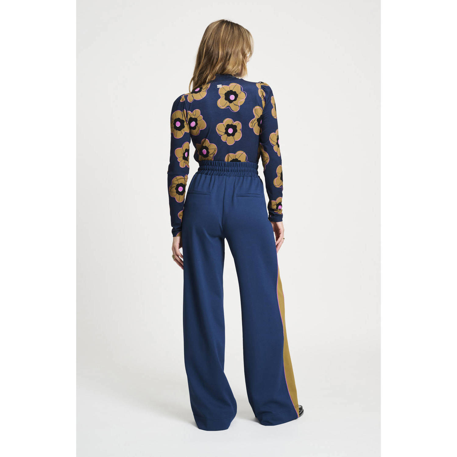 POM Amsterdam wide leg regular waist pantalon donkerblauw