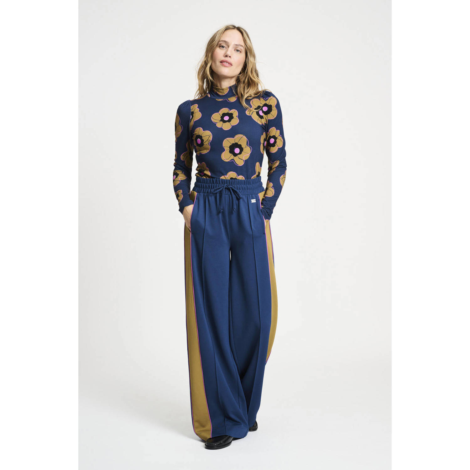 POM Amsterdam wide leg regular waist pantalon donkerblauw