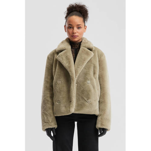 QS faux fur jas beige afbeelding