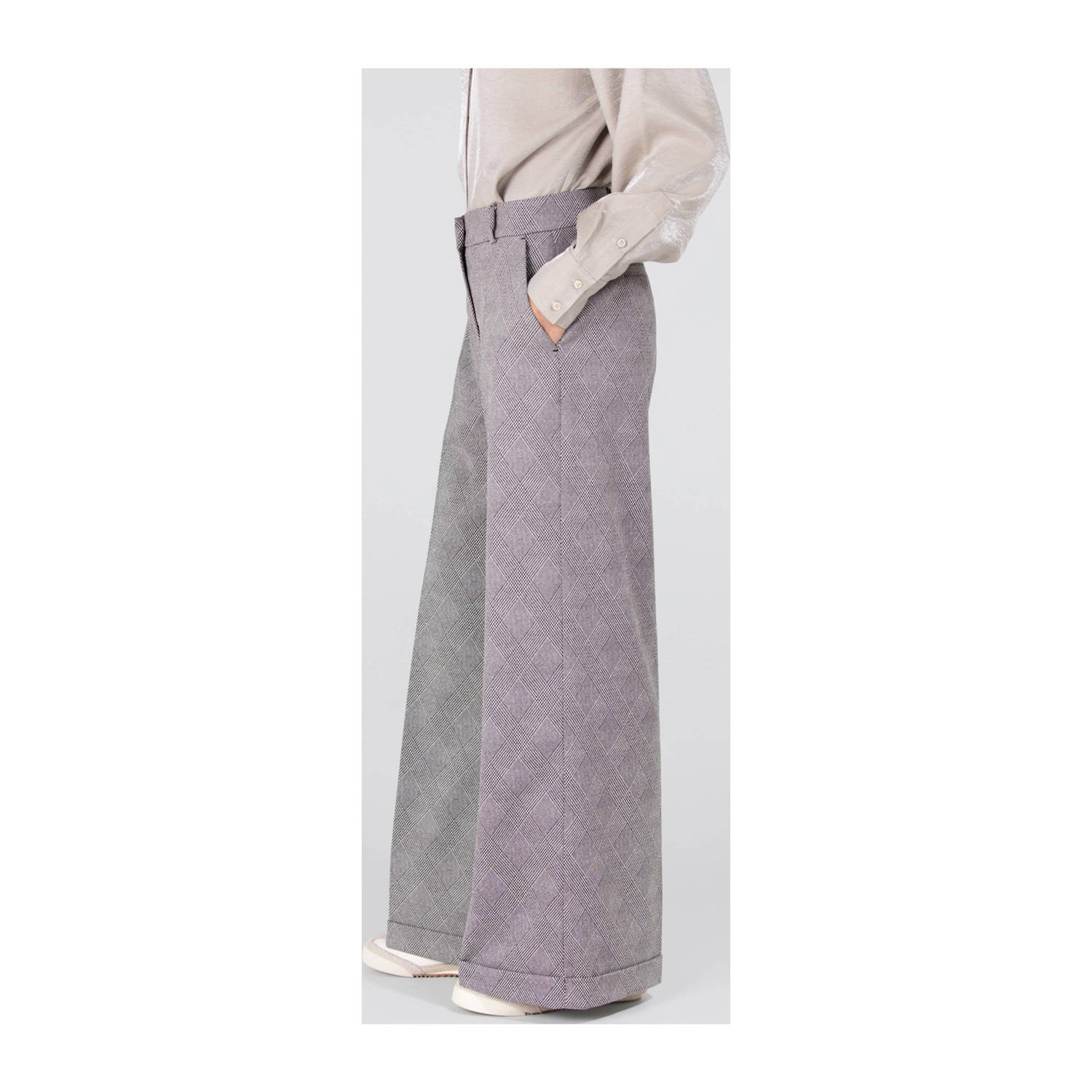 JANSEN Amsterdam wide leg regular waist casual broek zwart
