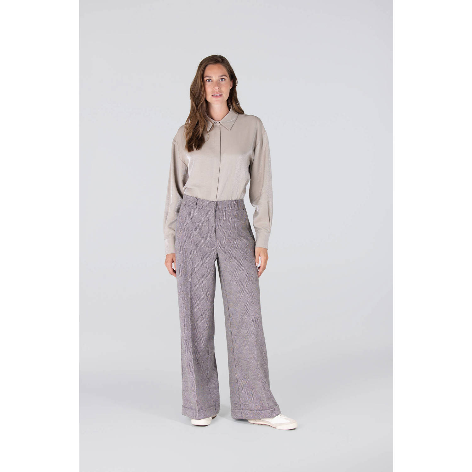 JANSEN Amsterdam wide leg regular waist casual broek zwart