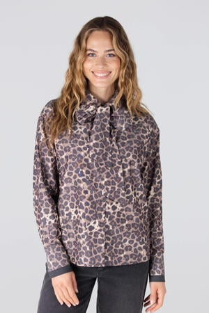 blouse met panterprint bruin