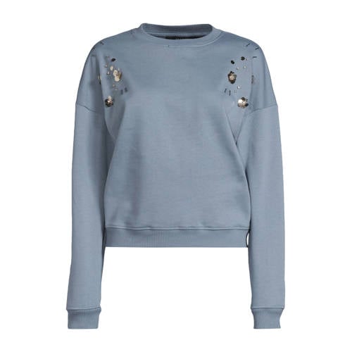 JANSEN Amsterdam sweater grijsblauw met pailletten afbeelding