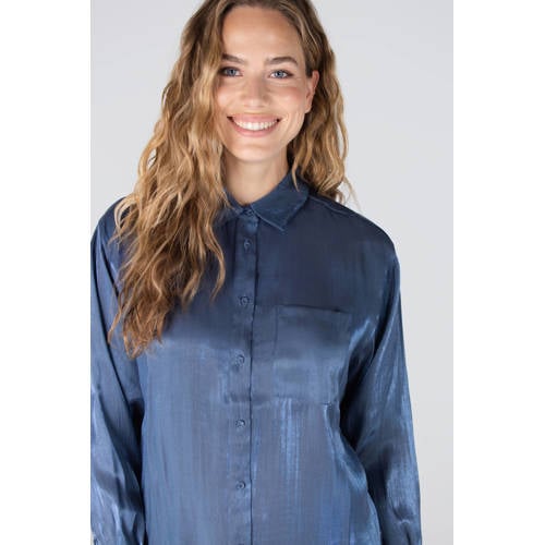 JANSEN Amsterdam satijnen blouse blauw afbeelding