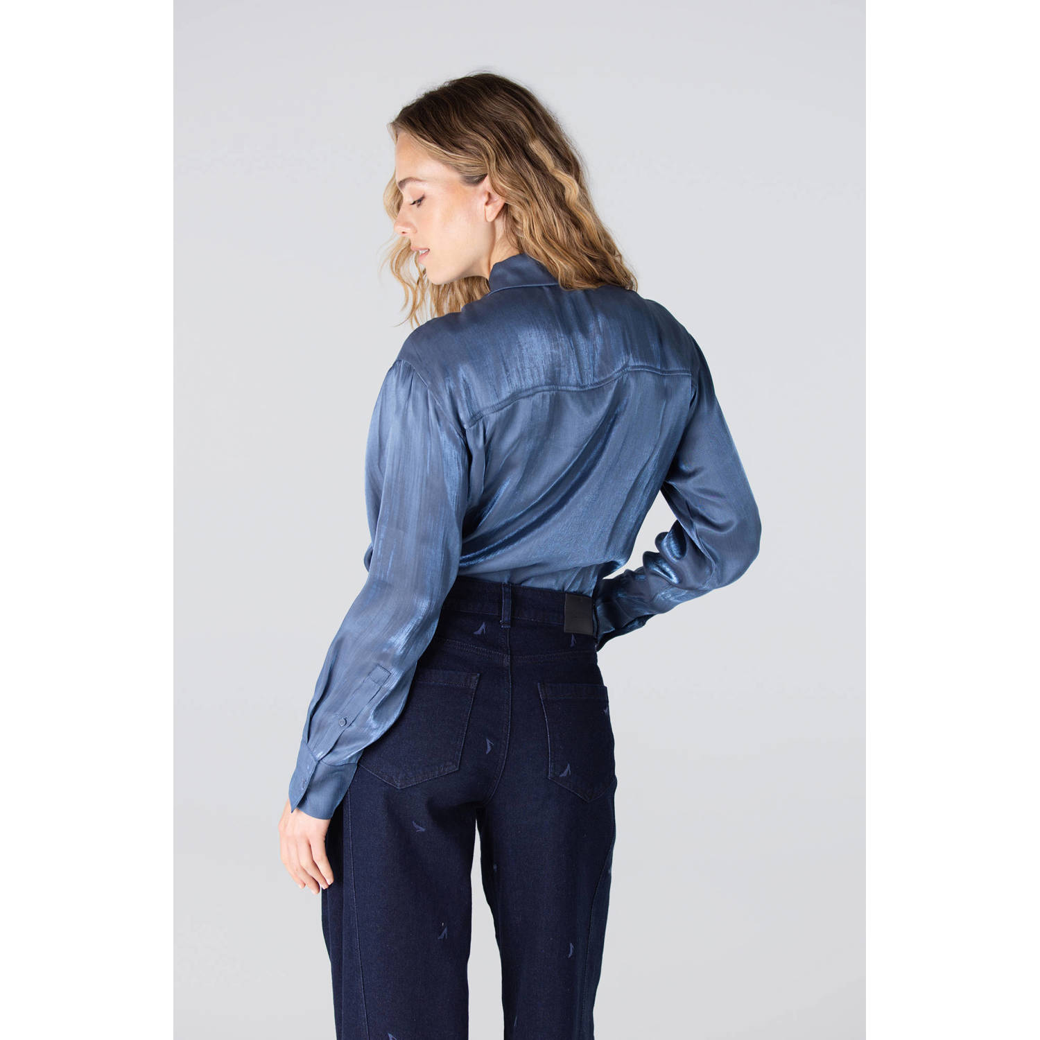 JANSEN Amsterdam satijnen blouse blauw