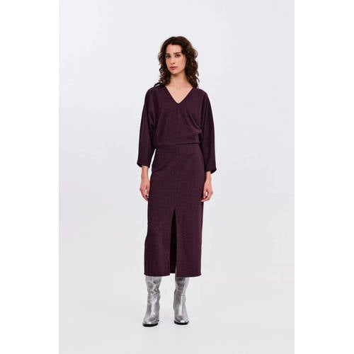 CKS midi jurk met glitter donkerpaars afbeelding