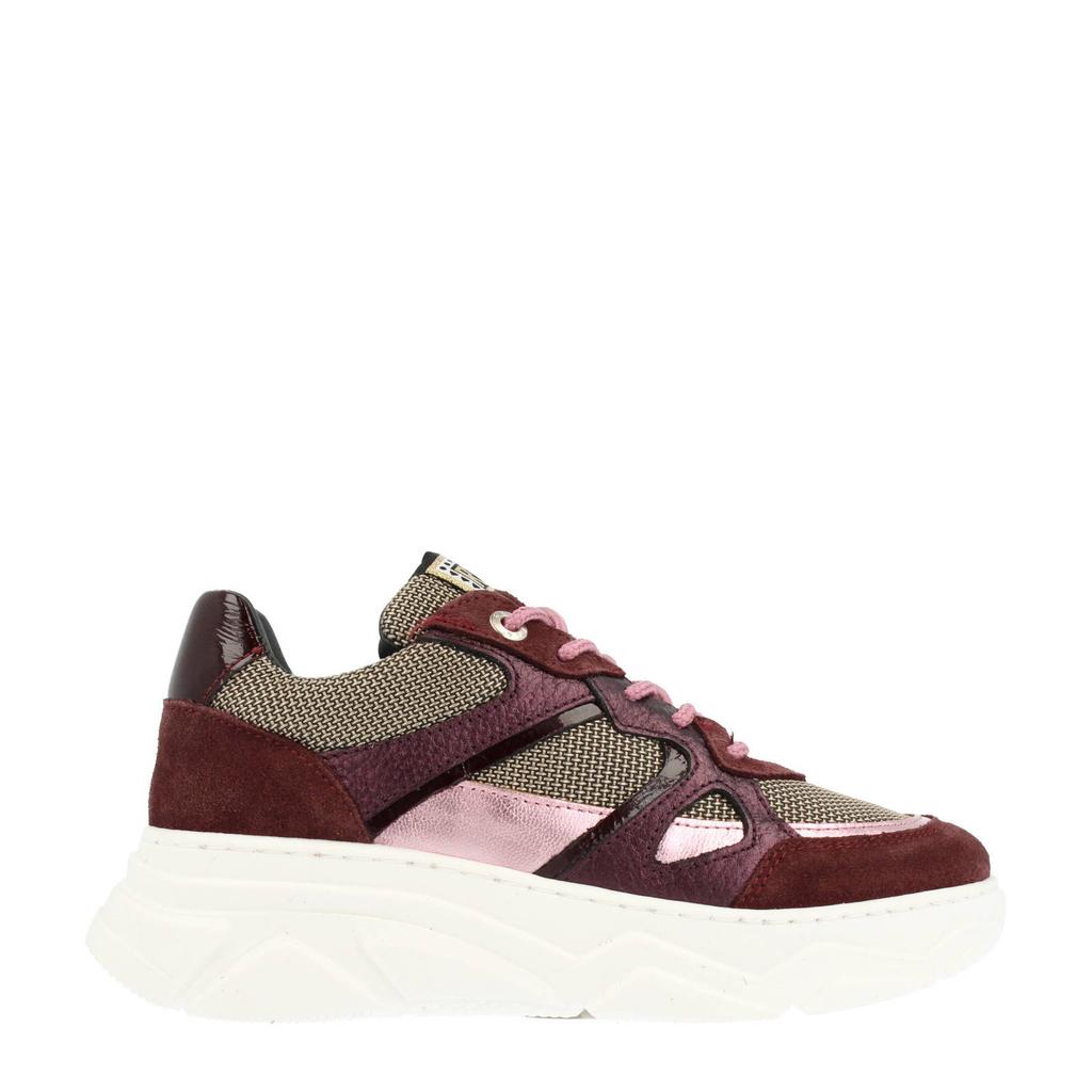 Bordeaux meisjes Red Rag chunky suède sneakers met rits- en vetersluiting