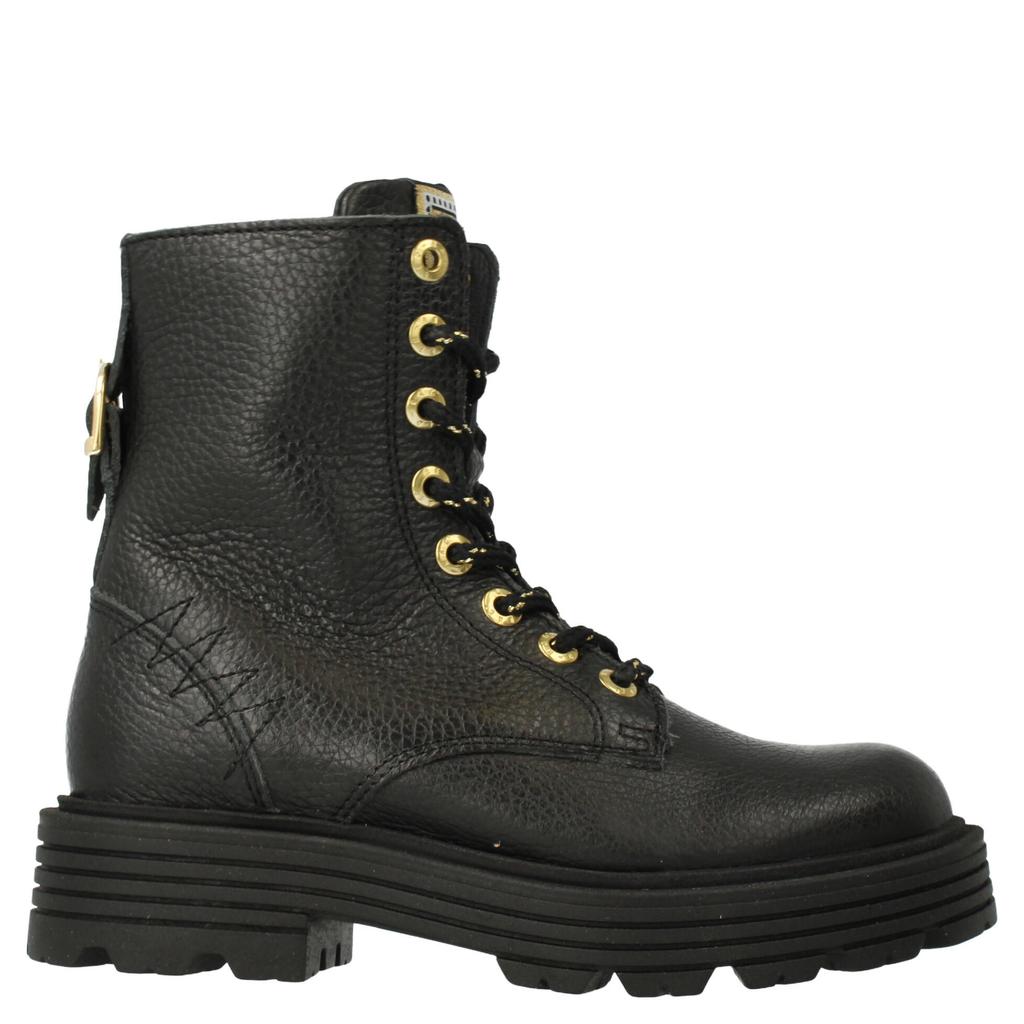 Zwarte meisjes Red Rag leren veterboots met rits- en vetersluiting