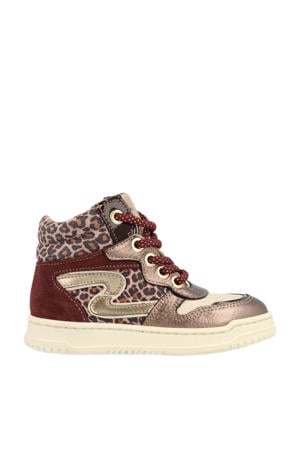 leren sneakers aubergine/goud