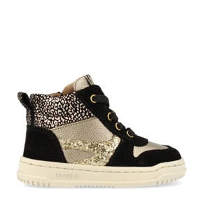 leren sneakers goud/zwart