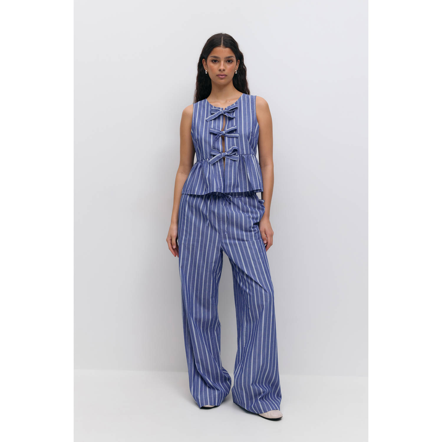 Gina Tricot wide leg high waist broek blauw