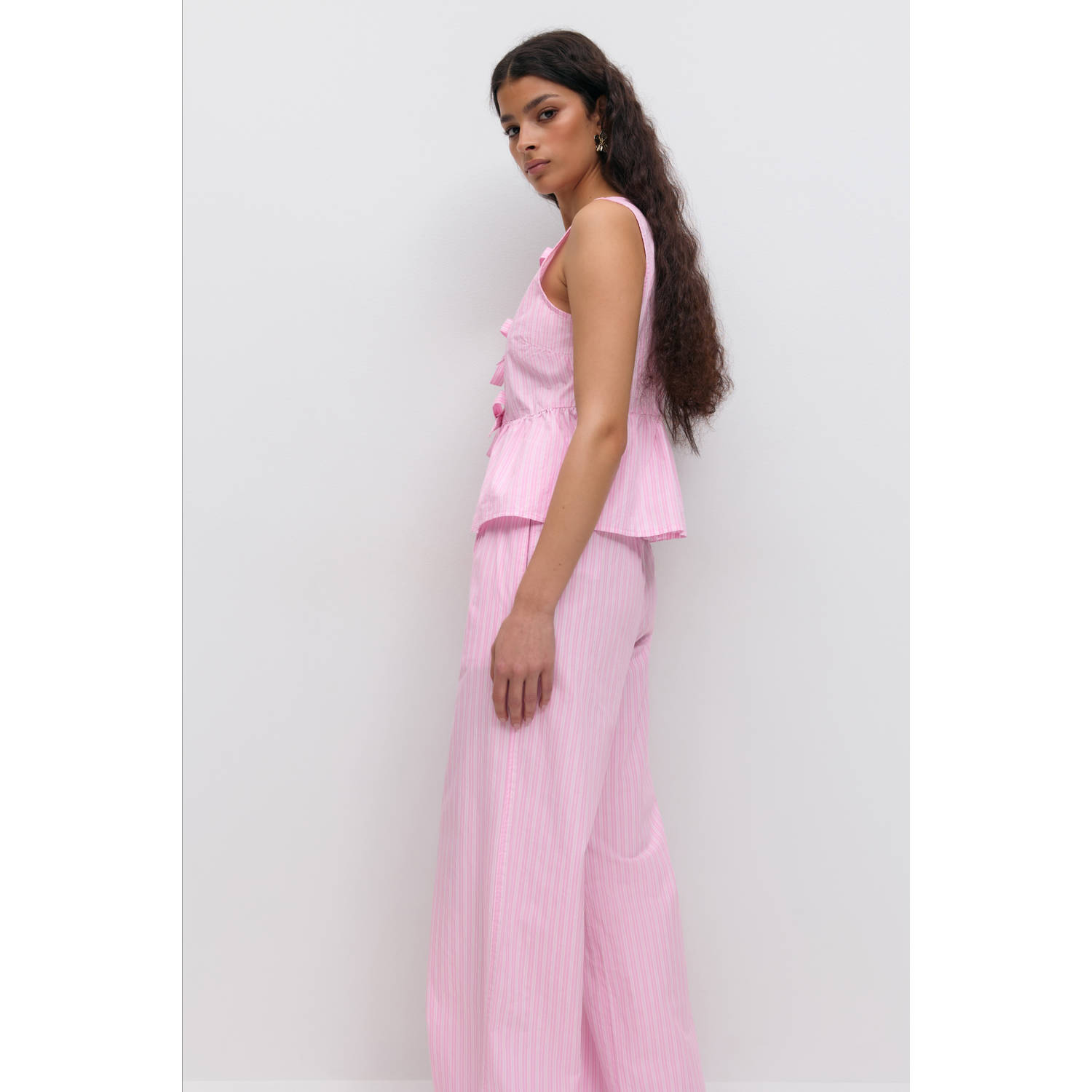 Gina Tricot wide leg high waist broek roze
