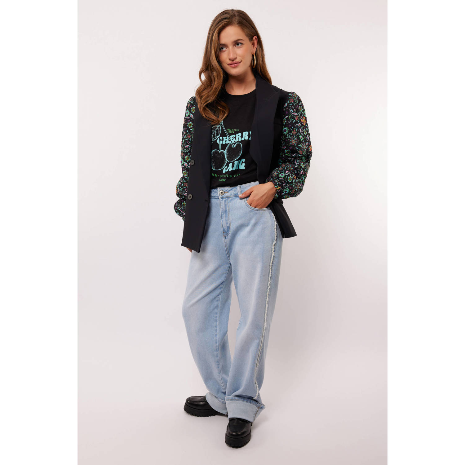FLURESK high waist straight leg jeans light blue denim